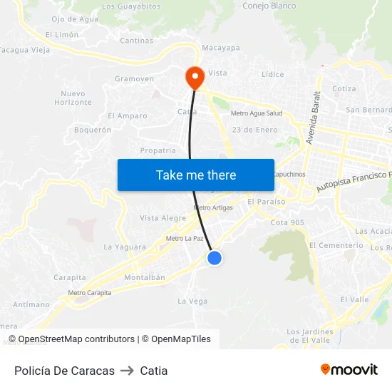 Policía De Caracas to Catia map
