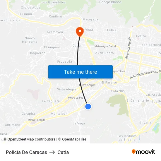 Policía De Caracas to Catia map