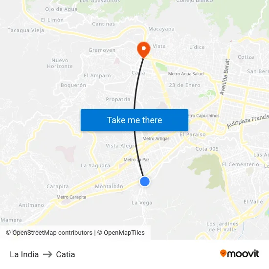 La India to Catia map