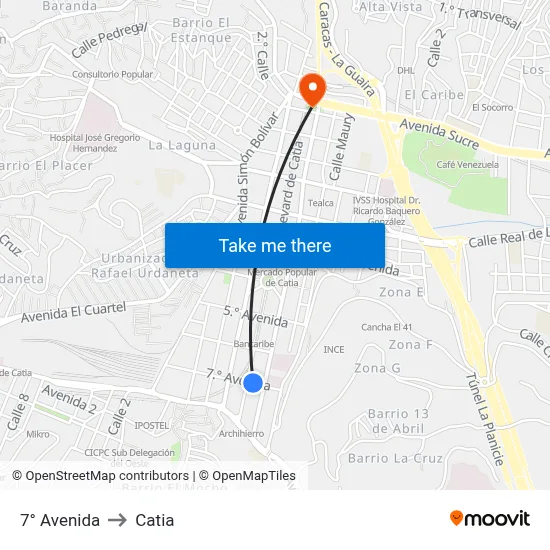 7° Avenida to Catia map