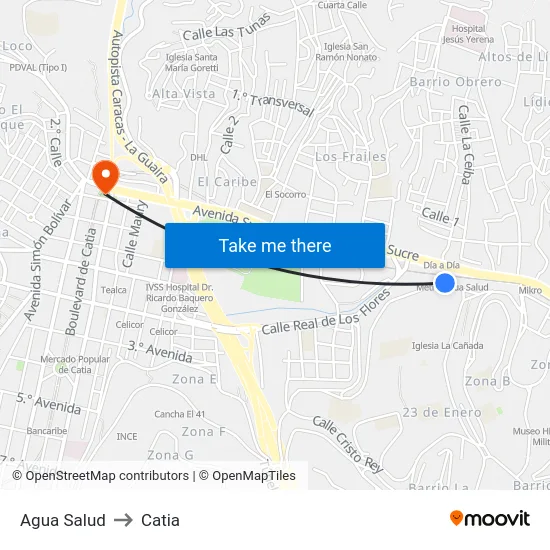 Agua Salud to Catia map