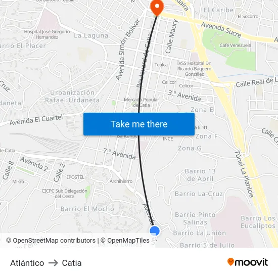 Atlántico to Catia map
