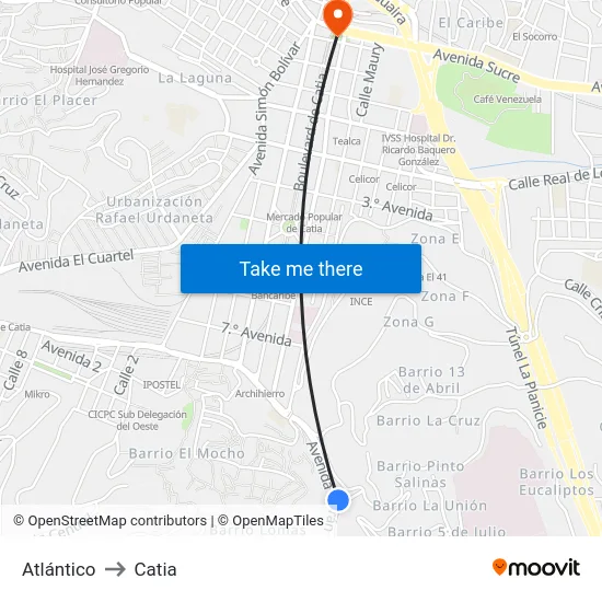 Atlántico to Catia map