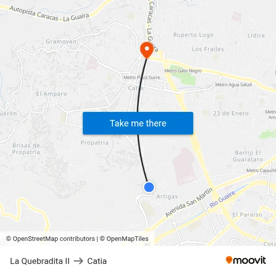 La Quebradita II to Catia map