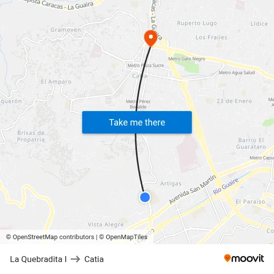 La Quebradita I to Catia map