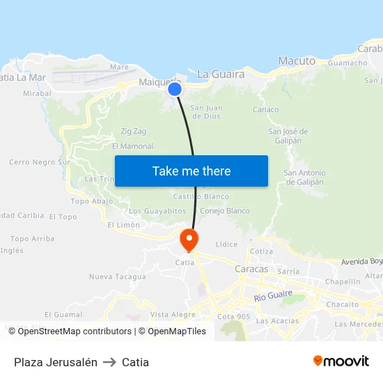 Plaza Jerusalén to Catia map