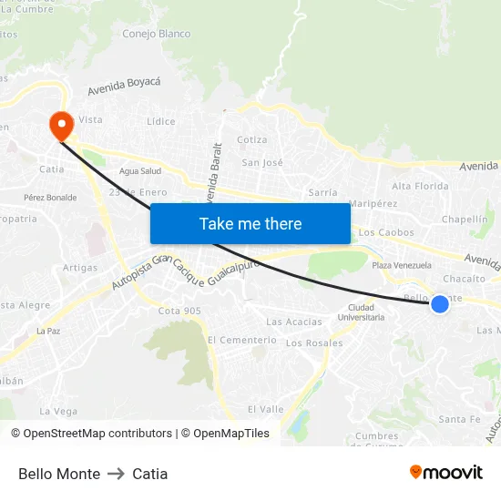 Bello Monte to Catia map