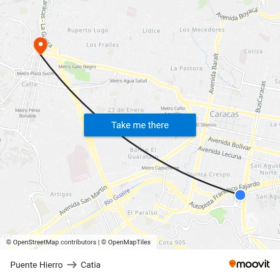 Puente Hierro to Catia map
