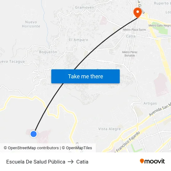 Escuela De Salud Pública to Catia map