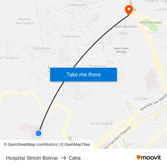 Hospital Simón Bolívar to Catia map