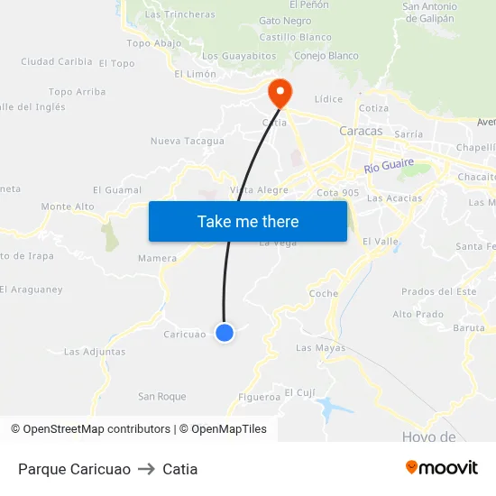 Parque Caricuao to Catia map