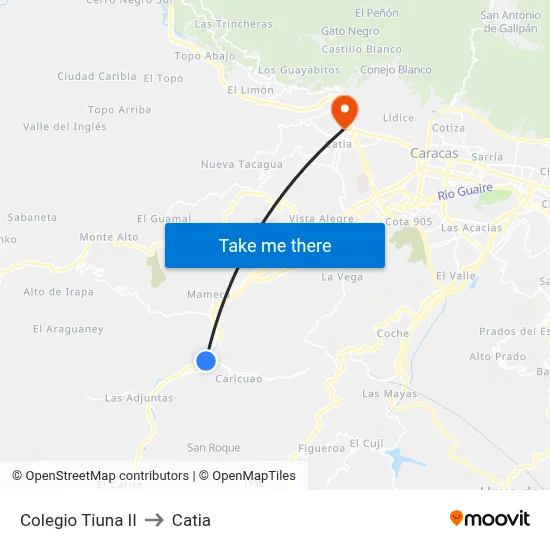 Colegio Tiuna II to Catia map