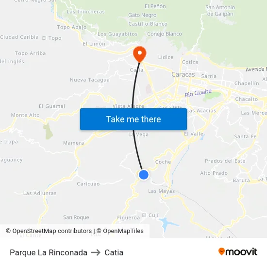 Parque La Rinconada to Catia map