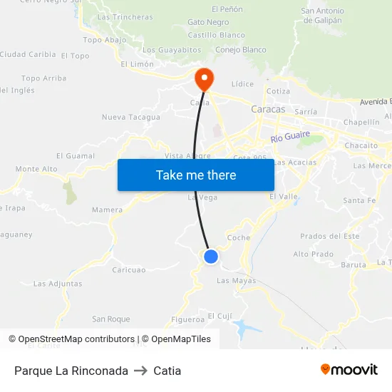 Parque La Rinconada to Catia map