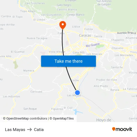 Las Mayas to Catia map