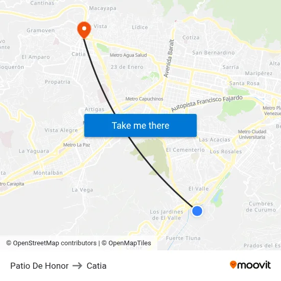 Patio De Honor to Catia map