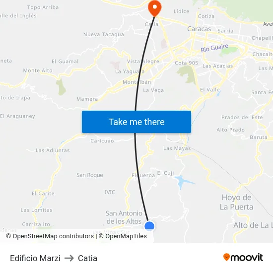 Edificio Marzi to Catia map