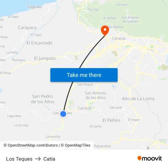 Los Teques to Catia map