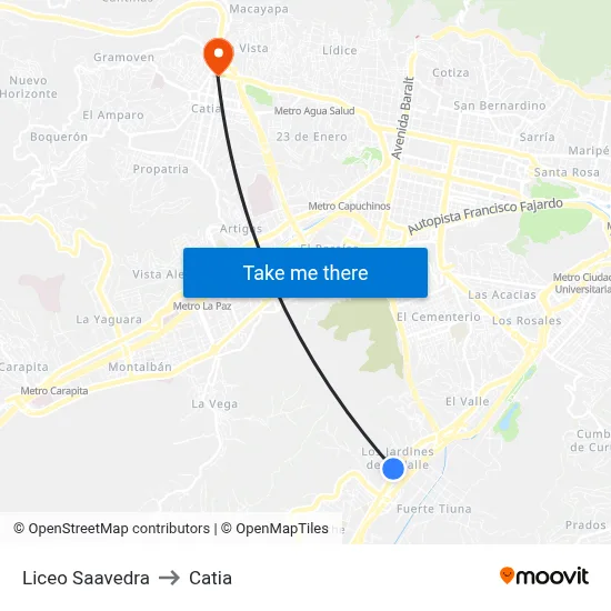 Liceo Saavedra to Catia map