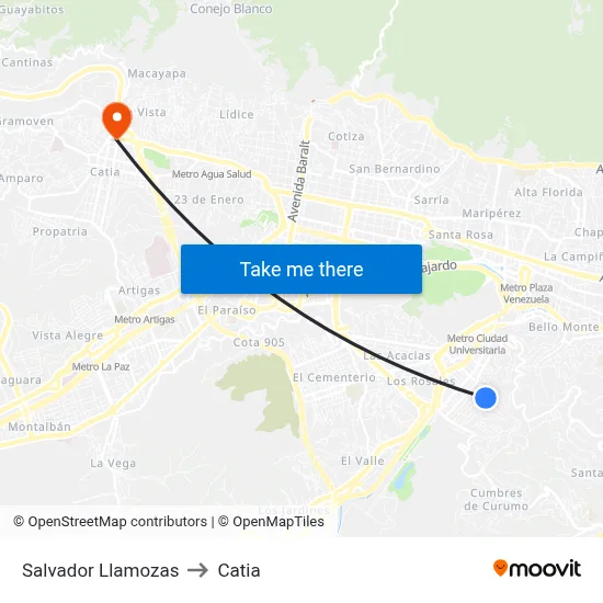 Salvador Llamozas to Catia map