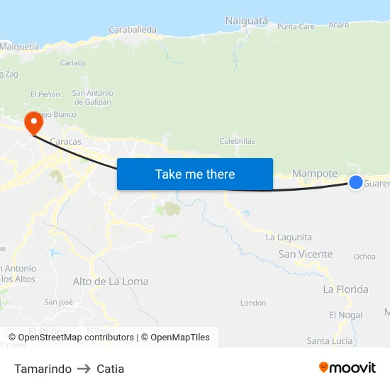 Tamarindo to Catia map