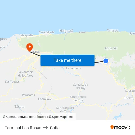 Terminal Las Rosas to Catia map