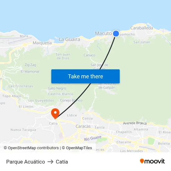 Parque Acuático to Catia map