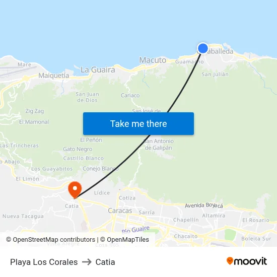 Playa Los Corales to Catia map