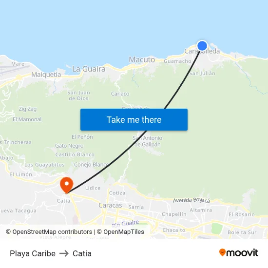 Playa Caribe to Catia map