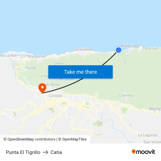 Punta El Tigrillo to Catia map