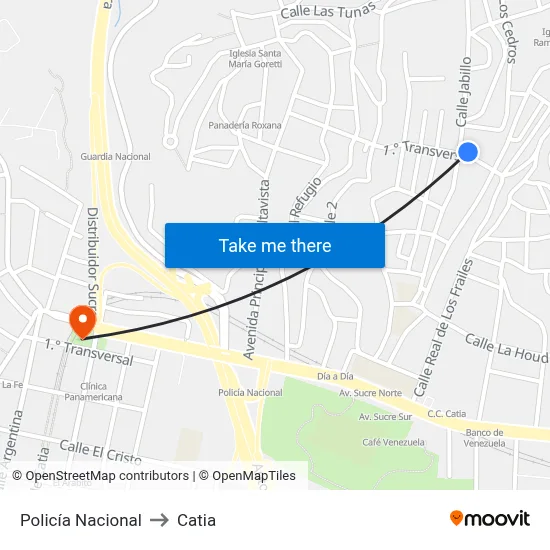 Policía Nacional to Catia map
