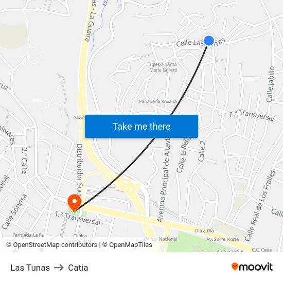 Las Tunas to Catia map
