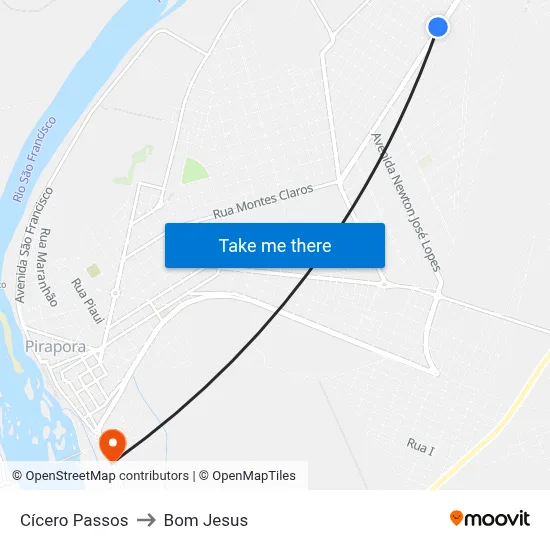 Cícero Passos to Bom Jesus map