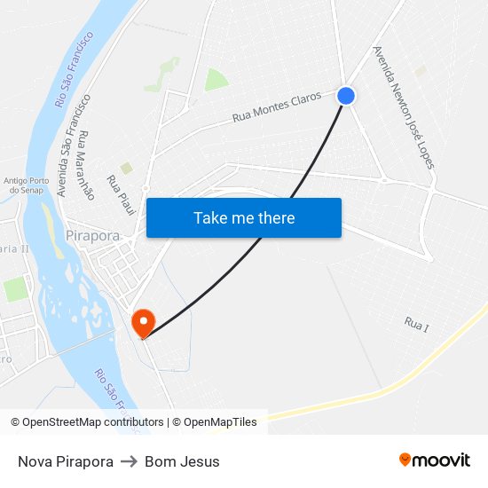 Nova Pirapora to Bom Jesus map