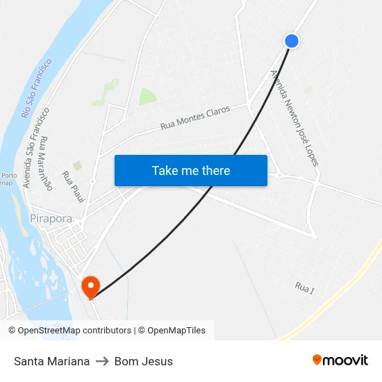 Santa Mariana to Bom Jesus map
