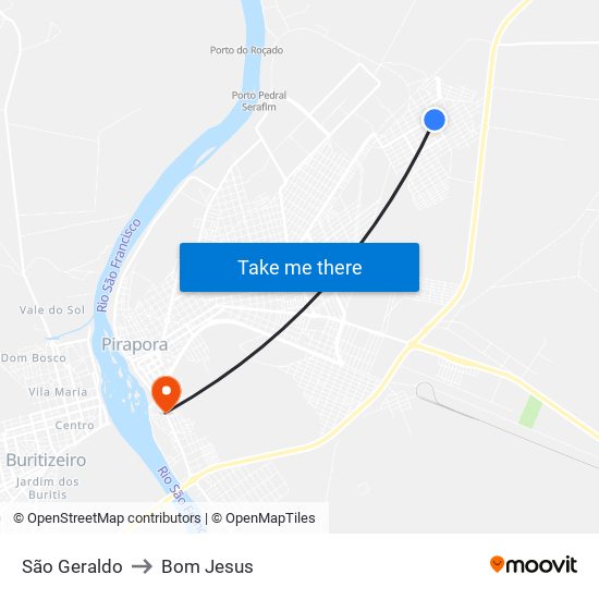 São Geraldo to Bom Jesus map