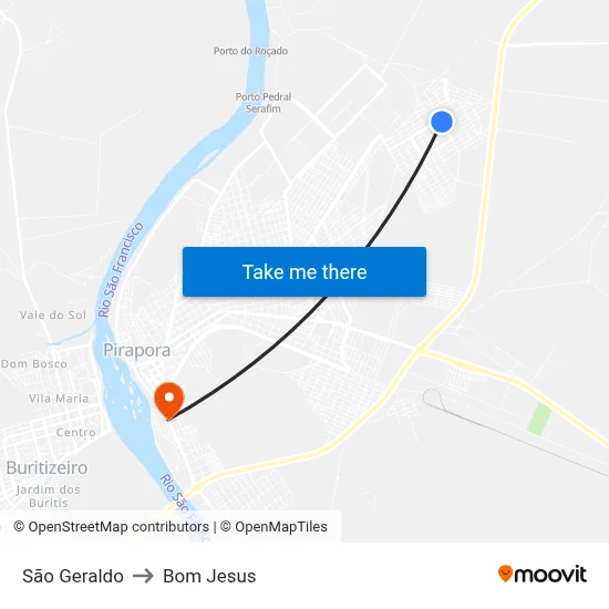 São Geraldo to Bom Jesus map