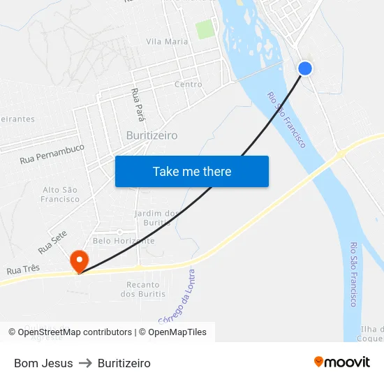 Bom Jesus to Buritizeiro map