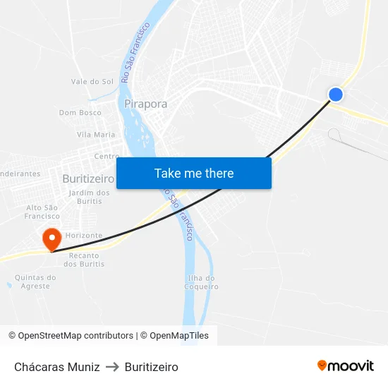 Chácaras Muniz to Buritizeiro map