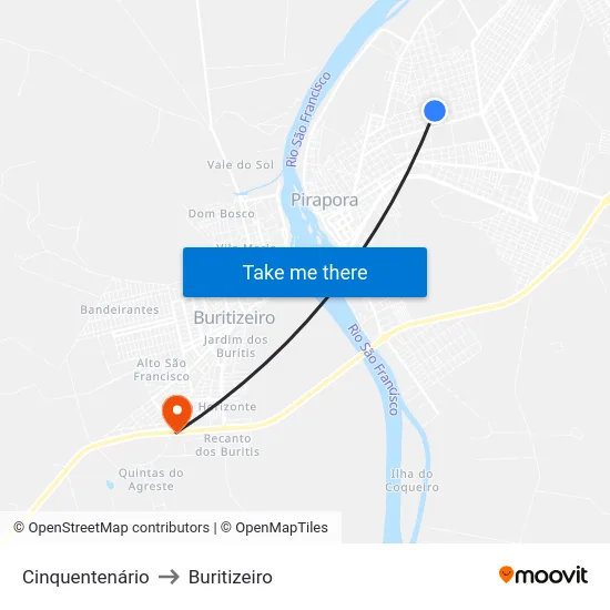Cinquentenário to Buritizeiro map