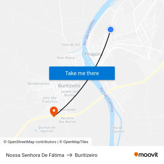 Nossa Senhora De Fátima to Buritizeiro map