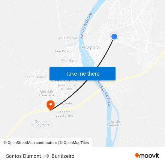 Santos Dumont to Buritizeiro map