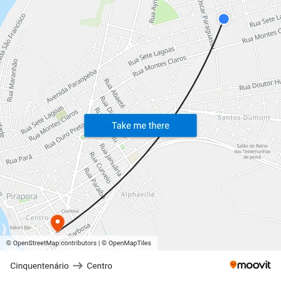 Cinquentenário to Centro map