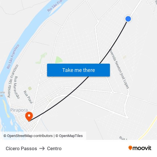 Cícero Passos to Centro map