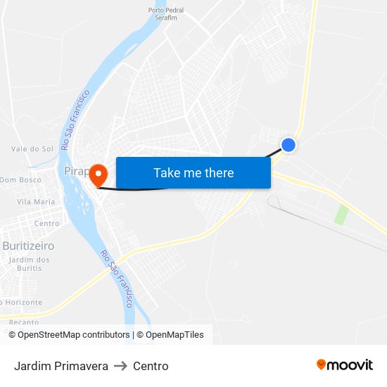 Jardim Primavera to Centro map