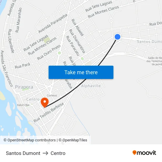 Santos Dumont to Centro map