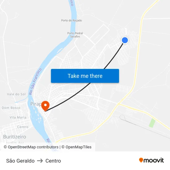 São Geraldo to Centro map