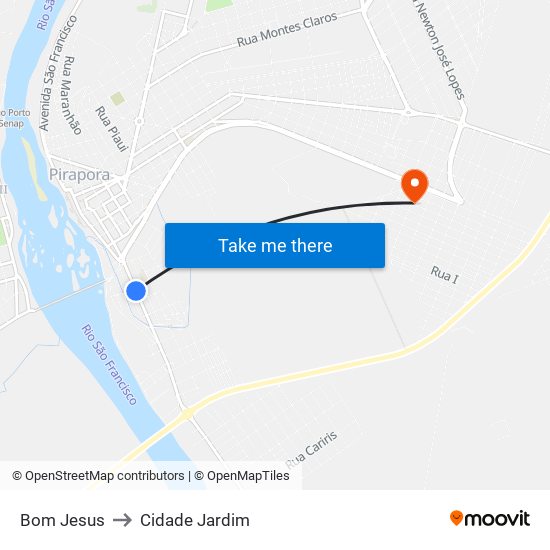 Bom Jesus to Cidade Jardim map