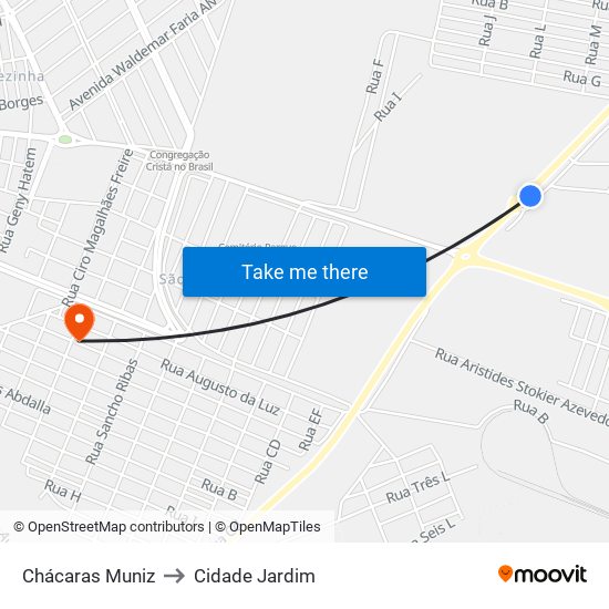 Chácaras Muniz to Cidade Jardim map