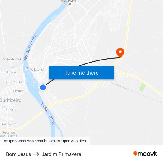 Bom Jesus to Jardim Primavera map